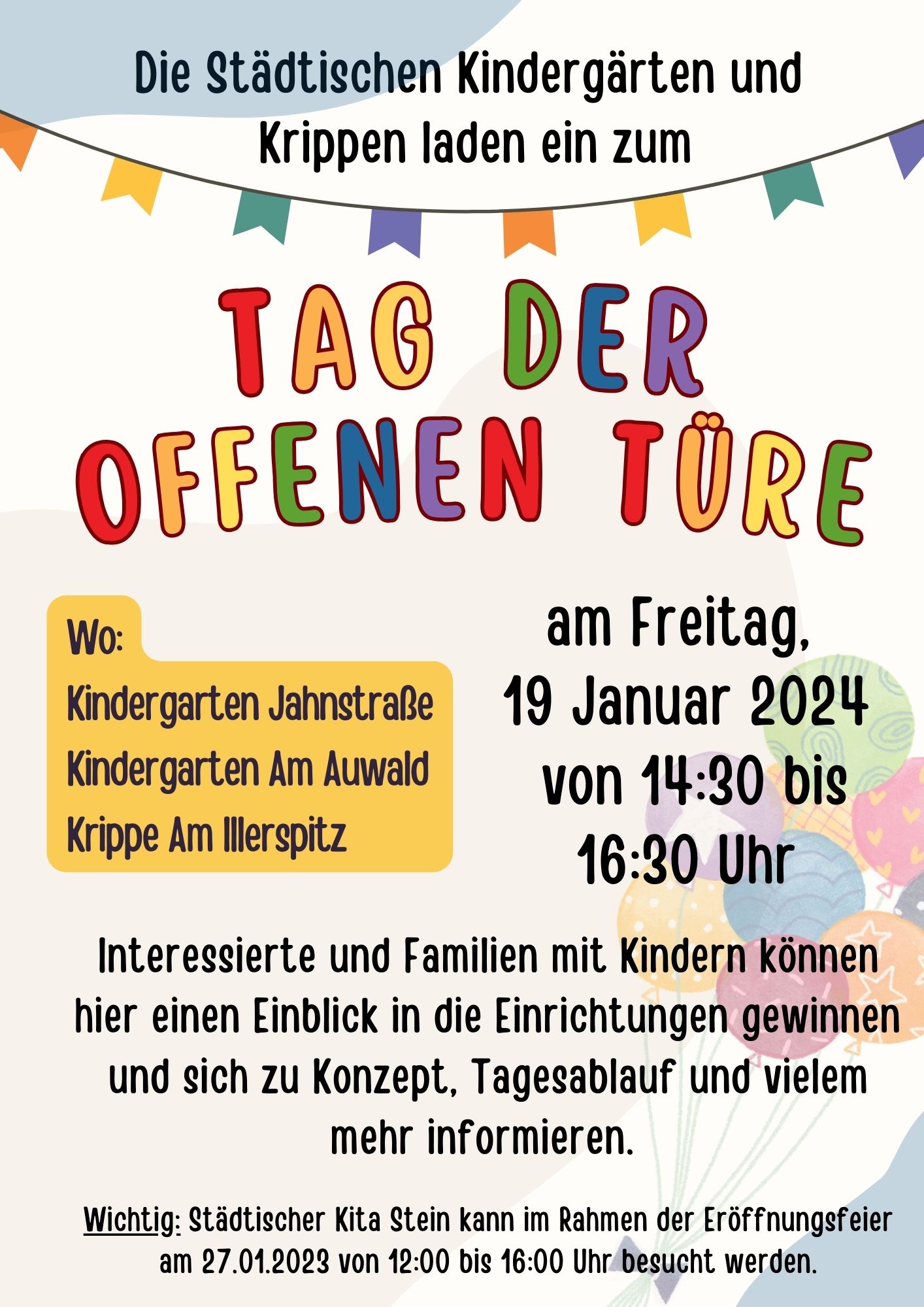 Tag der offenen Tür der städtischen Kindergärten und Krippen Stadt